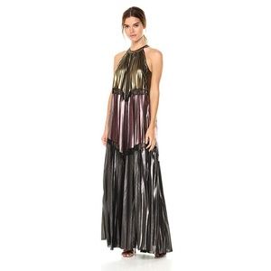 BCBGMAXAZRIA Alyson Metallic Color-Blocked gown